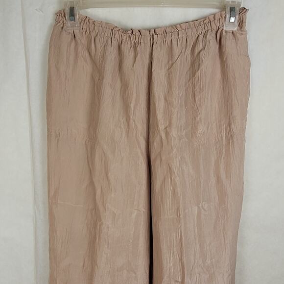 Via Seta beige silk pull on pants Size 12 pockets lined loungewear quiet luxury - Picture 4 of 9